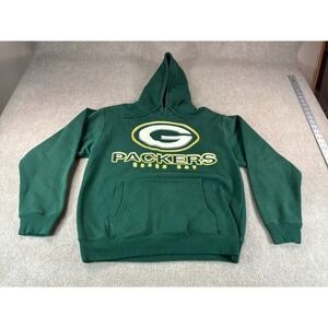 True Fan Green Bay Packers Hoodie Mens Medium Green Fleece Pullover Sweatshirt